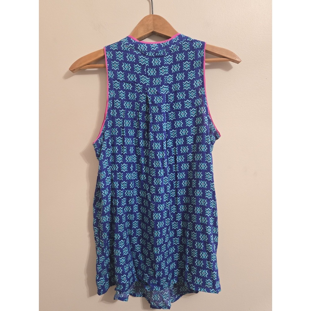 Maeve Anthropologie Ada Swing Blouse Women's 4 Blue Pink Aztec Sleeveless - Picture 4 of 10